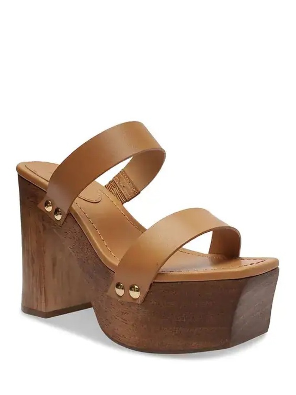 SCHUTZ Tan Leather Platform Slide Sandals